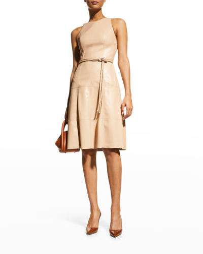 Shop Alice And Olivia Leandra Vegan Leather Midi Dress With Belt In Almond