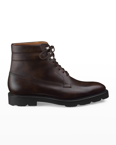 Shop John Lobb Men's Alder Lug-sole Leather Hiker Boots In Dark Brown