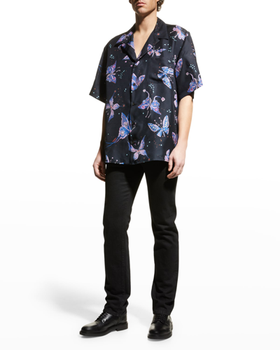 Shop Valentino Men's Utopia Butterfly Camp Shirt In Navy Multi