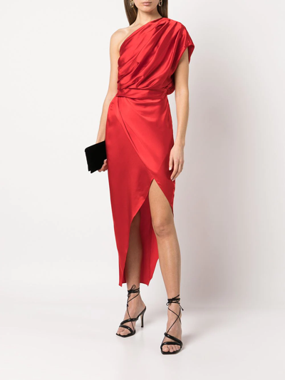 Michelle Mason Asymmetric Open Back Gown In Red