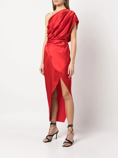 Michelle Mason Asymmetric Open Back Gown In Red