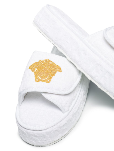 Shop Versace Medusa Head Platform Slippers In White