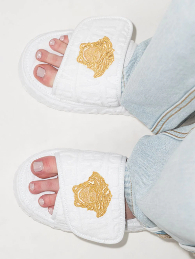 Shop Versace Medusa Head Platform Slippers In White