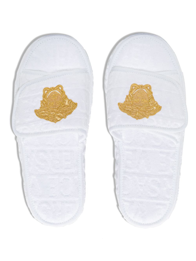 Versace Womens Z4001 White Tessuto Logo-emrboidered Cotton Slippers 6 In White