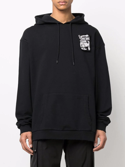 Shop Fred Perry Printed Patch Long-sleeve Hoodie In Black