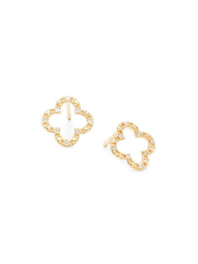 Shop Saks Fifth Avenue Women's 14k Yellow Gold & 0.05 Tcw Diamond Clover Earrings