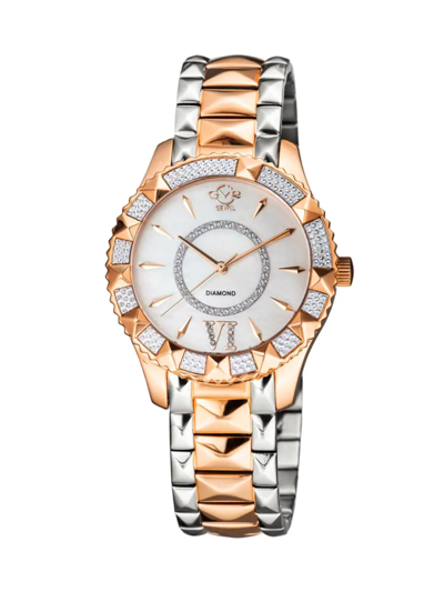 Shop Gv2 Women's Venice Two Tone Stainless Steel & Diamond Bracelet Watch In Sapphire