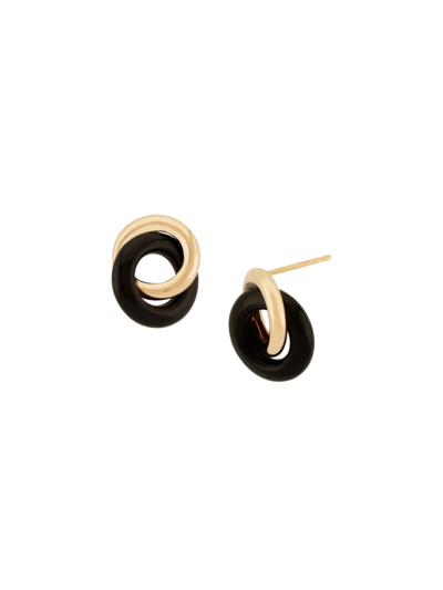 Shop Saks Fifth Avenue Women's 14k Yellow Gold & Onyx Interlocking Circle Earrings
