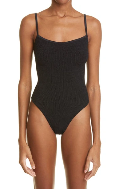 Shop Hunza G Pamela Crinkle One-piece Swimsuit In Black