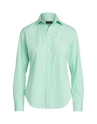Shop Polo Ralph Lauren Classic Fit Striped Cotton Shirt Woman Shirt Light Green Size 2 Cotton