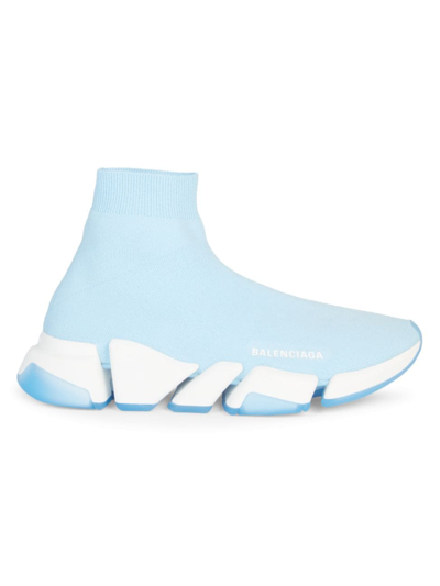 Shop Balenciaga Speed 2.0 Clear Sole Sneakers In Blue White Transparent