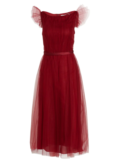 Shop Jason Wu Collection Women's Tulle Fit & Flare Midi-dress In Garnet