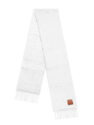 Shop Loewe Women's Wool-mohair Logo Patch Scarf In White