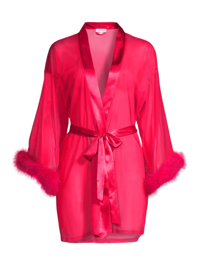 Shop In Bloom Women's Wrapper Boa Short Robe In Bright Red