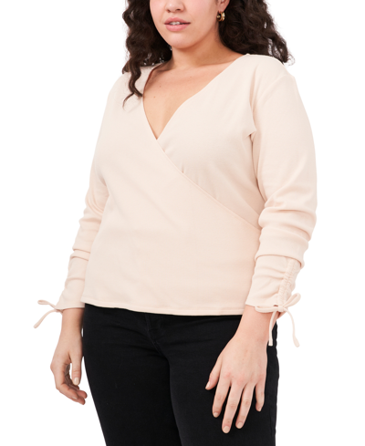 Shop 1.state Trendy Plus Size Wrap-front Top In Tapioca