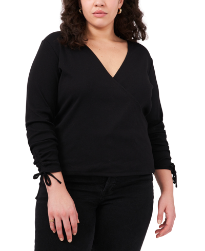 Shop 1.state Trendy Plus Size Wrap-front Top In Rich Black