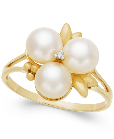 Shop Belle De Mer Cultured Freshwater Pearl (6mm) And Diamond Accent Ring In 14k Gold, Created For Macy's In Yellow Gold