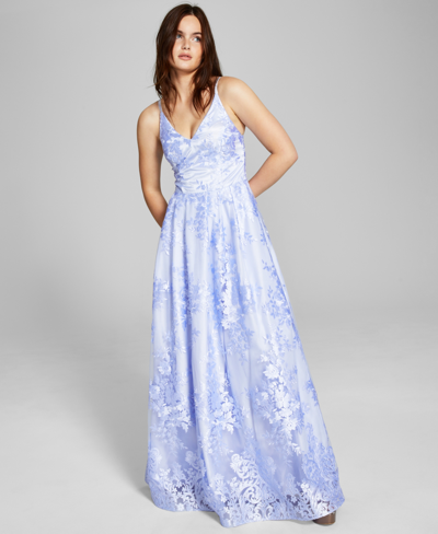 Shop Bcx Juniors' Floral Embroidered Gown, Created For Macy's In Lavendar