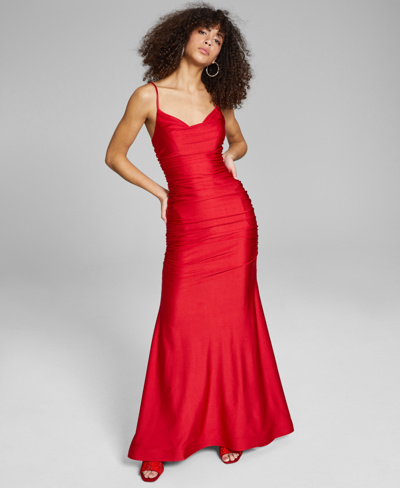 Shop B Darlin Juniors' Shirred Gown, Created For Macy's In Red