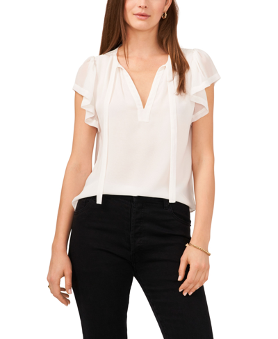 Shop 1.state Women's Flutter Sleeve V-neck With Tie Top In Soft Ecru
