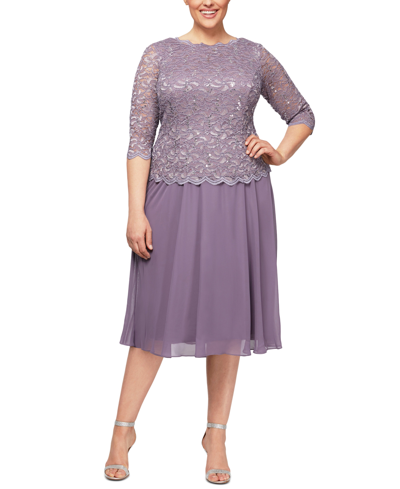 Shop Alex Evenings Plus Size Sequined Lace A-line Dress In Shell Pink
