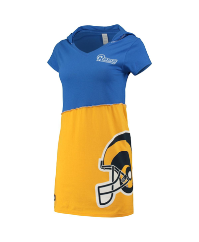Shop Refried Apparel Women's  Royal And Gold Los Angeles Rams Hooded Mini Dress In Royal/gold