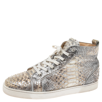 Pre-owned Christian Louboutin Grey/beige Python Rantus Orlato High Top Sneakers Size 42.5 In Metallic