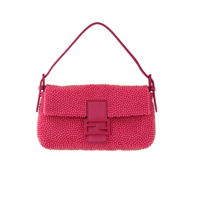 Shop Fendi Beaded Baguette Bag In Pink