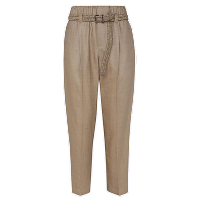 Shop Brunello Cucinelli High Waist Belted Cropped Pants In Beige