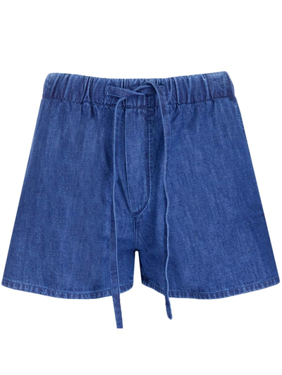 Shop Valentino Vlogo Drawstring Denim Shorts In Blue