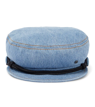 Maison Michel Stone Washed Denim New Abby Sailor Cap In Blue | ModeSens