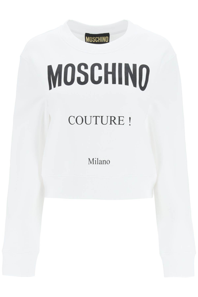 Shop Moschino Couture Logo Printed Crewneck Sweatshirt In White