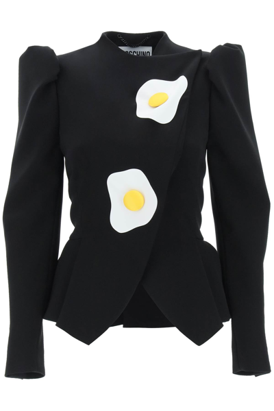 Shop Moschino Egg Printed Jacket In Black