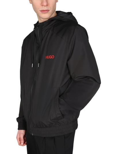 Shop Hugo Jacket With Logo Print In Black