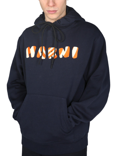 Shop Marni Sweatshirt With Logo Print In Blue