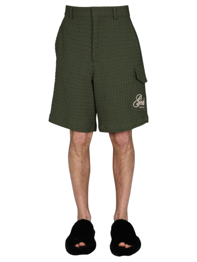 Shop Gcds Bermuda With Embroidered Logo In Green