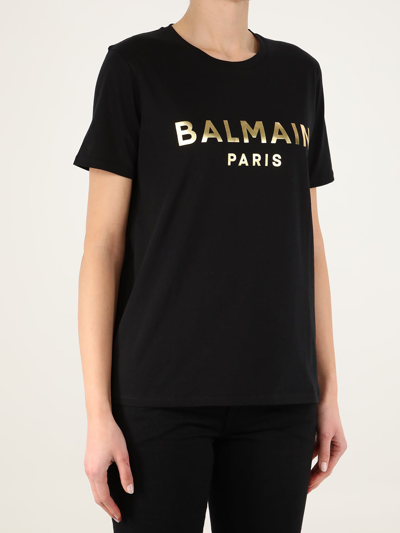 Shop Balmain Black T-shirt With Logo In Black/gold