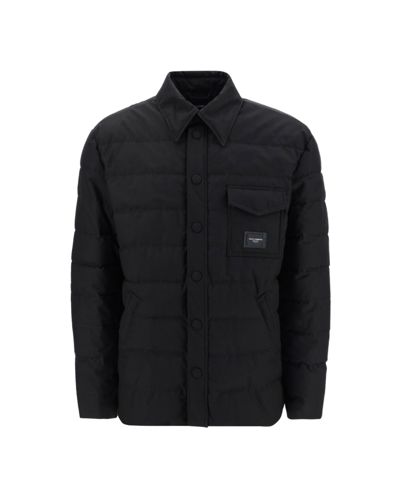 Shop Dolce & Gabbana Logo Patch Quilted Buttoned Jacket In Black