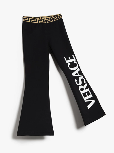 Versace Teen Greca-waistband Flared Track Pants In Black