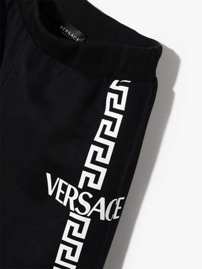Shop Versace Teen Greca-logo Cotton Track Shorts In Black