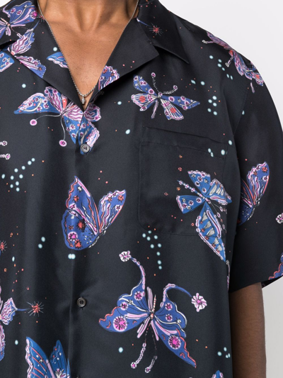 Shop Valentino Butterfly Pattern Shirt In Black