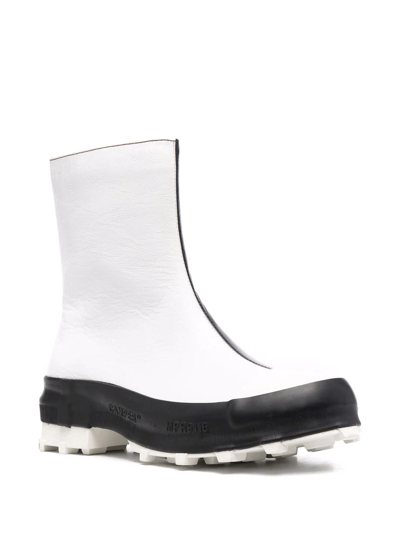 Camperlab White & Black Leather Traktori Boots In Black