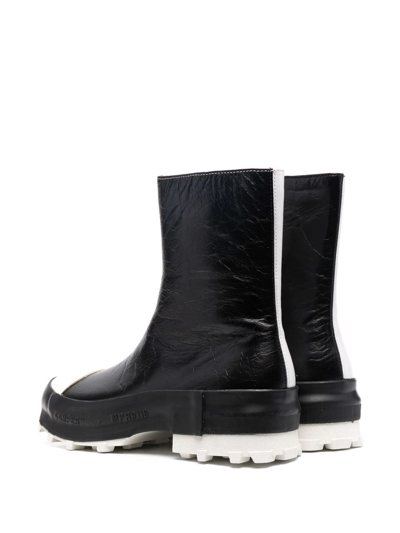 Camperlab White & Black Leather Traktori Boots In Black