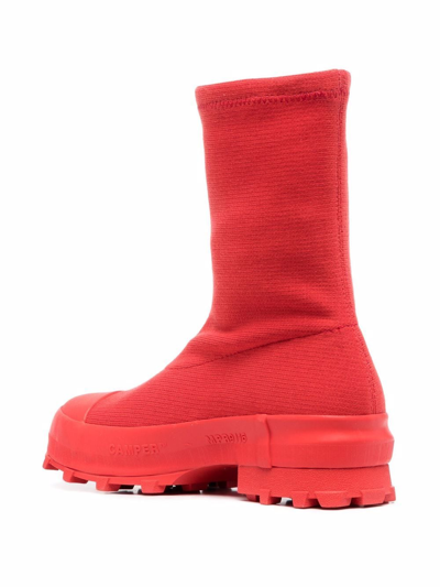 Camperlab Traktori Stretch-knit High-ankle Boots In Red