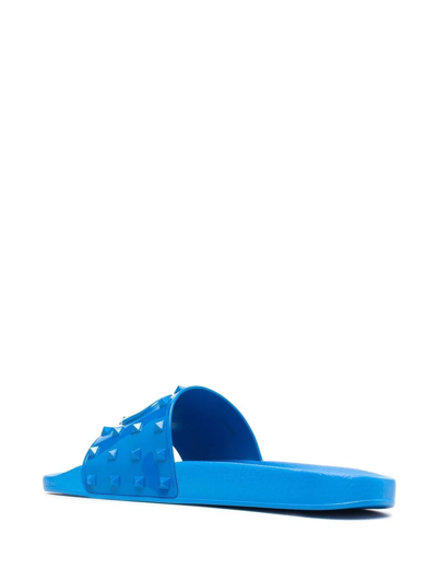 Shop Valentino Vlogo Studded Pool Slides In Blue