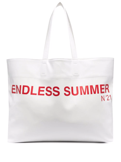 Shop N°21 Large Slogan-print Tote Bag In White