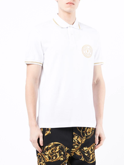 Shop Versace Jeans Couture Logo-embroidered Cotton Polo Shirt In White