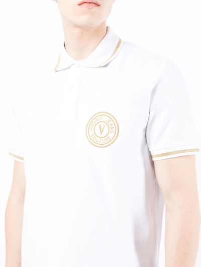 Shop Versace Jeans Couture Logo-embroidered Cotton Polo Shirt In White
