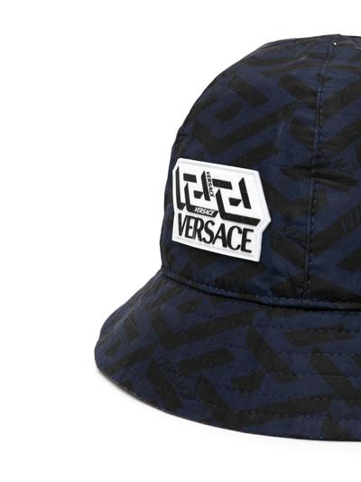 Shop Versace Logo-patch Bucket Hat In Black