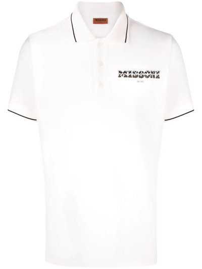 Shop Missoni Logo-embroidered Cotton Polo Shirt In White